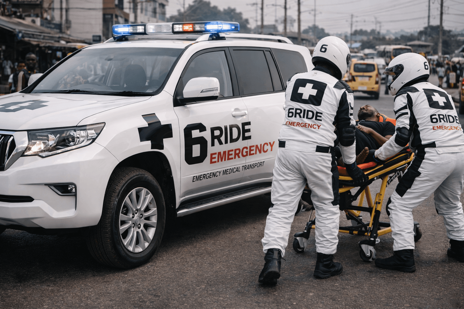 6ride emergency response vehicle assisting on the street